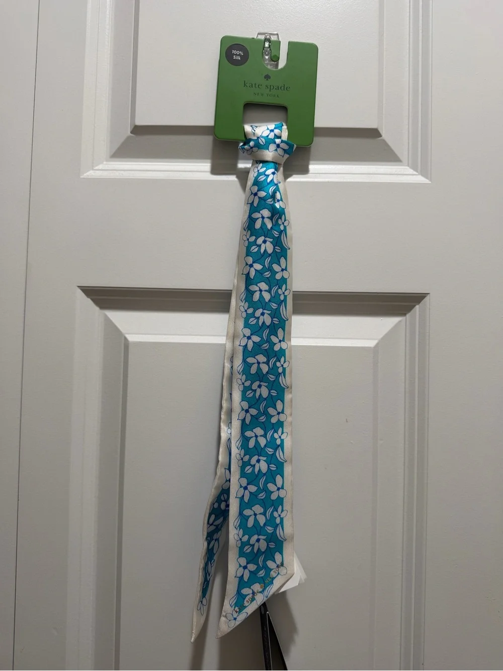 Kate Spade Floral Vines Silk Skinny Scarf Riveria Blue